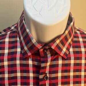 Luchiano Visconti Men's pink, blue and khaki check long sleeve shirt Large L